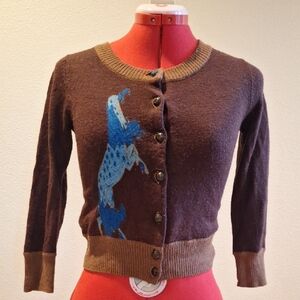 WWW. Knitteddove.com Brown and Blue Women's Buttom Up Sweater Size XS